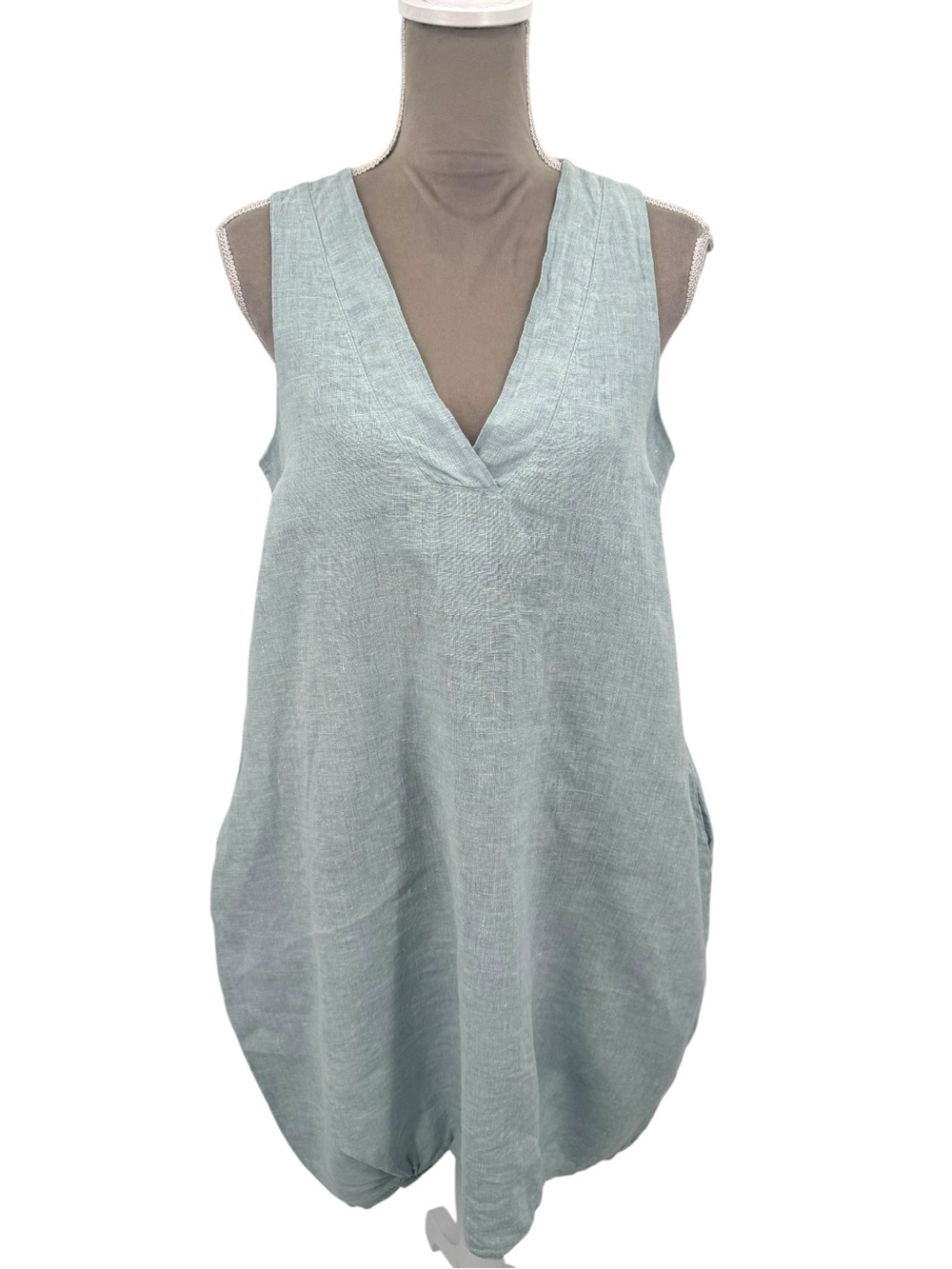 Inizio Fiji Linen Bubble Dress Light Blue Pockets Knee Length Made Italy Medium - Picture 3 of 10